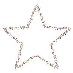 This 3D illustration showcases a star  frame of vibrant string lights, great for party decor. PNG