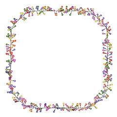 Multicolored string lights form a square frame in this 3D illustration, perfect for celebrations. PNG
