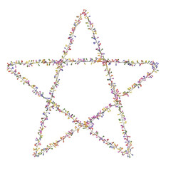 A festive 3D illustration of a star frame, lit up by string lights in various colors, perfect for any celebration. PNG