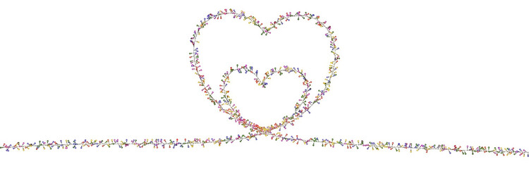 A heart frame, decorated with multicolored string lights in a 3D illustration, perfect for holiday celebrations. PNG