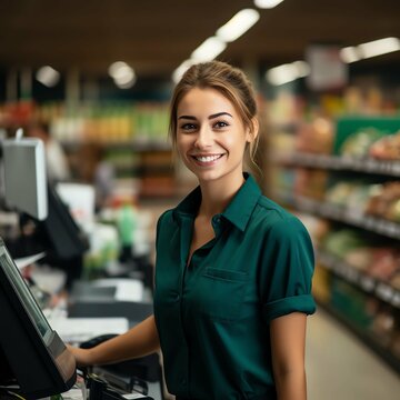 portrait of a female customer service in grocery store