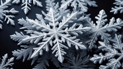 Christmas snowflakes in close-up. Winter holiday background. Snow-white shiny snow. Christmas wallpapers.