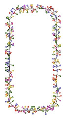 Multicolored string lights form a rectangular frame in this 3D illustration, perfect for celebrations. PNG