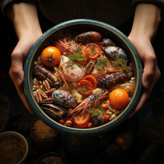 A plate of seafood soup