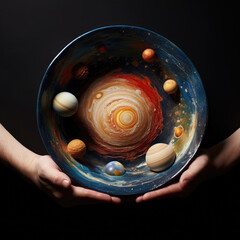 A plate of food inside the planet Saturn Mars Earth