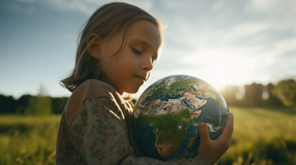 Child holding earth, Environment friendly. Saving the world from pollution, Climate change, Global warming, Eco-friendly, Save the world, Earth day