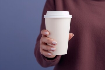 Mock up blank Coffee paper cup in woman hand.