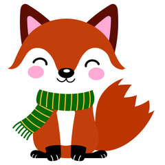 Happy fox cartoon wear green scarf