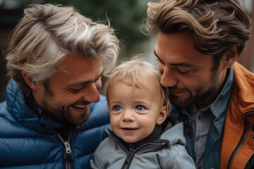 gay men couple with their toddler, Generative AI