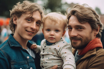 happy gay family with their baby child, Generative AI