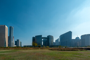 Fototapeta na wymiar Street View of Hangzhou Qiantang North Bank Financial Center