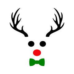 Obraz premium Tiempo de Navidad. Logo con reno Rudolph con hocico color rojo, astas y corbata de lazo para su uso en tarjetas y felicitaciones