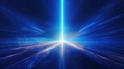 Bright Blue Laser Beam Falling from Top to Bottom in Digital Design. Computer Generated Background of Burnt Electric Discharge Energy