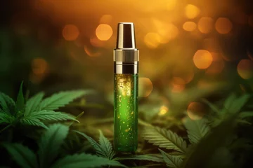Foto op Plexiglas CBD Vape: Cannabis Concentrates and Vape Juices in Weed Vape Pens for THC Oil. Simple Electronic Device for CBD Vape Oils © AIGen
