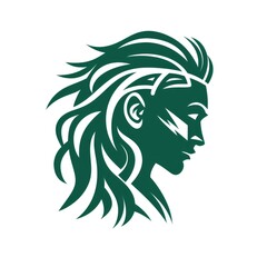Fototapeta premium Simple graphic logo of man with dreadlocks on white background.