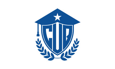 CUQ three letter iconic academic logo design vector template. monogram, abstract, school, college, university, graduation cap symbol logo, shield, model, institute, educational, coaching canter, tech