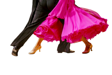 close-up part pink ball gown and and man black tail suit on dance floor isolated on transparent background