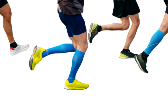 group legs athlete runner running marathon race, endurance sports competition, isolated on transparent background