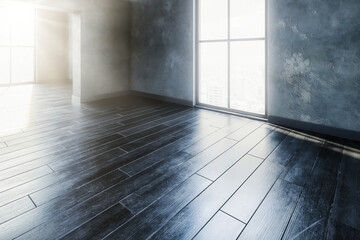 Empty Penthouse Aprtment With Wooden Floor & Conrete Wall - 3D Visualization