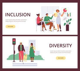 Set of website banner templates about inclusion and diversity flat style