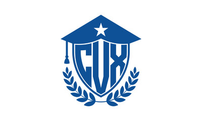 CVX three letter iconic academic logo design vector template. monogram, abstract, school, college, university, graduation cap symbol logo, shield, model, institute, educational, coaching canter, tech