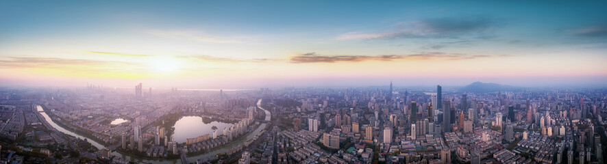 Aerial photography of the skyline of urban architecture in Nanjing