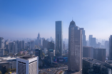 Fototapeta na wymiar Aerial photography of street scenes in the center of Nanjing city