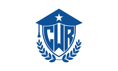 CWR three letter iconic academic logo design vector template. monogram, abstract, school, college, university, graduation cap symbol logo, shield, model, institute, educational, coaching canter, tech