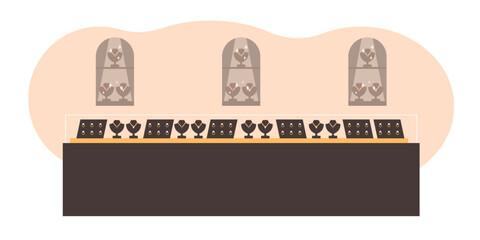 Showcase of luxury jewelry shop flat style, vector illustration