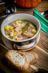 The sour soup made of rye flour.