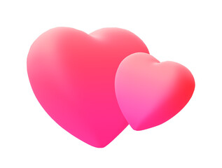 Two 3D pink hearts isolated on white background. Cute 3D icon illustration.