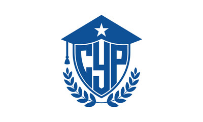 CYP three letter iconic academic logo design vector template. monogram, abstract, school, college, university, graduation cap symbol logo, shield, model, institute, educational, coaching canter, tech