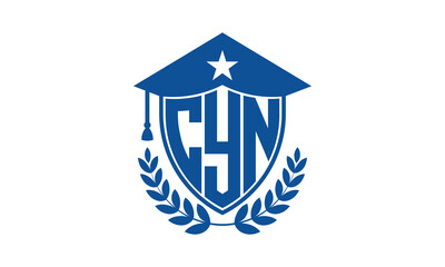 CYN three letter iconic academic logo design vector template. monogram, abstract, school, college, university, graduation cap symbol logo, shield, model, institute, educational, coaching canter, tech