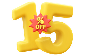 15 percent off sale discount - 3d number percent render