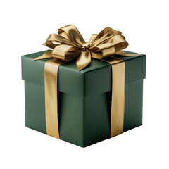 green gift box with gold ribbon