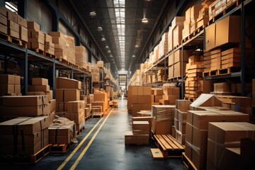 large warehouse filled with lots of boxes - obrazy, fototapety, plakaty