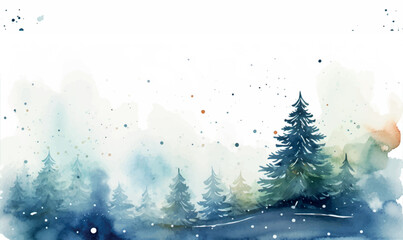 watercolor christmas tree with snow, background for design - obrazy, fototapety, plakaty
