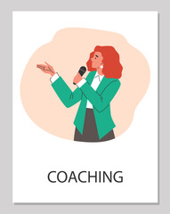 Poster or vertical banner about coaching flat style