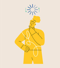 Concept of idea loading. Woman with download icon on his head. Colorful vector illustration