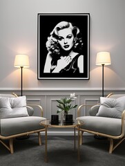 Classic Film Stars and Cinematic Moments: Old Hollywood Wall Art with Black-and-White Portraits