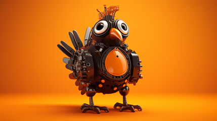 Robotic Chicken on a Orange Background