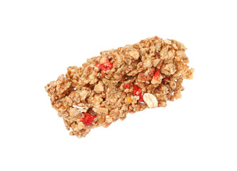 One piece of tasty granola bar isolated on white