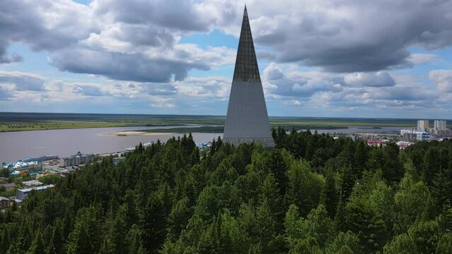 Aerial: Monument to the Discoverers of the Ugra Land