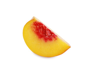 Slice of ripe peach isolated on white