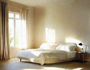 Watercolor of beige bedroom thoughtfully AI