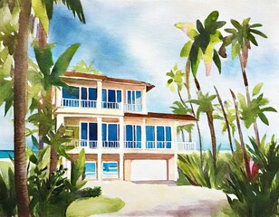 Watercolor of  about a beach house