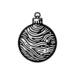 Simple Christmas bauble line art vector. Black and white christmas ball with intricate design. Christmas ball vector