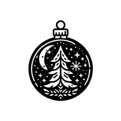 Simple Christmas bauble line art vector. Black and white christmas ball with intricate design. Christmas ball vector