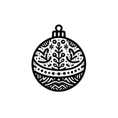 Fototapeta premium Simple Christmas bauble line art vector. Black and white christmas ball with intricate design. Christmas ball vector