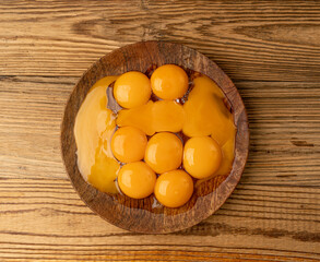Egg Yolks in Bowl, Fresh Chicken Egg Yolk Separated from Whites for Cooking Recipe, Organic Yolks Top View